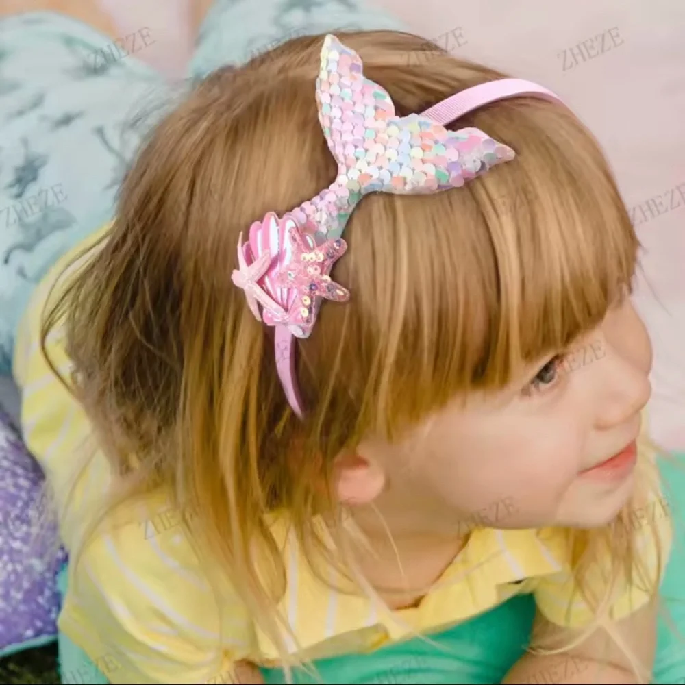 Mermaid Tail Aqua Blue Sparkling Sequin Headband for Girls